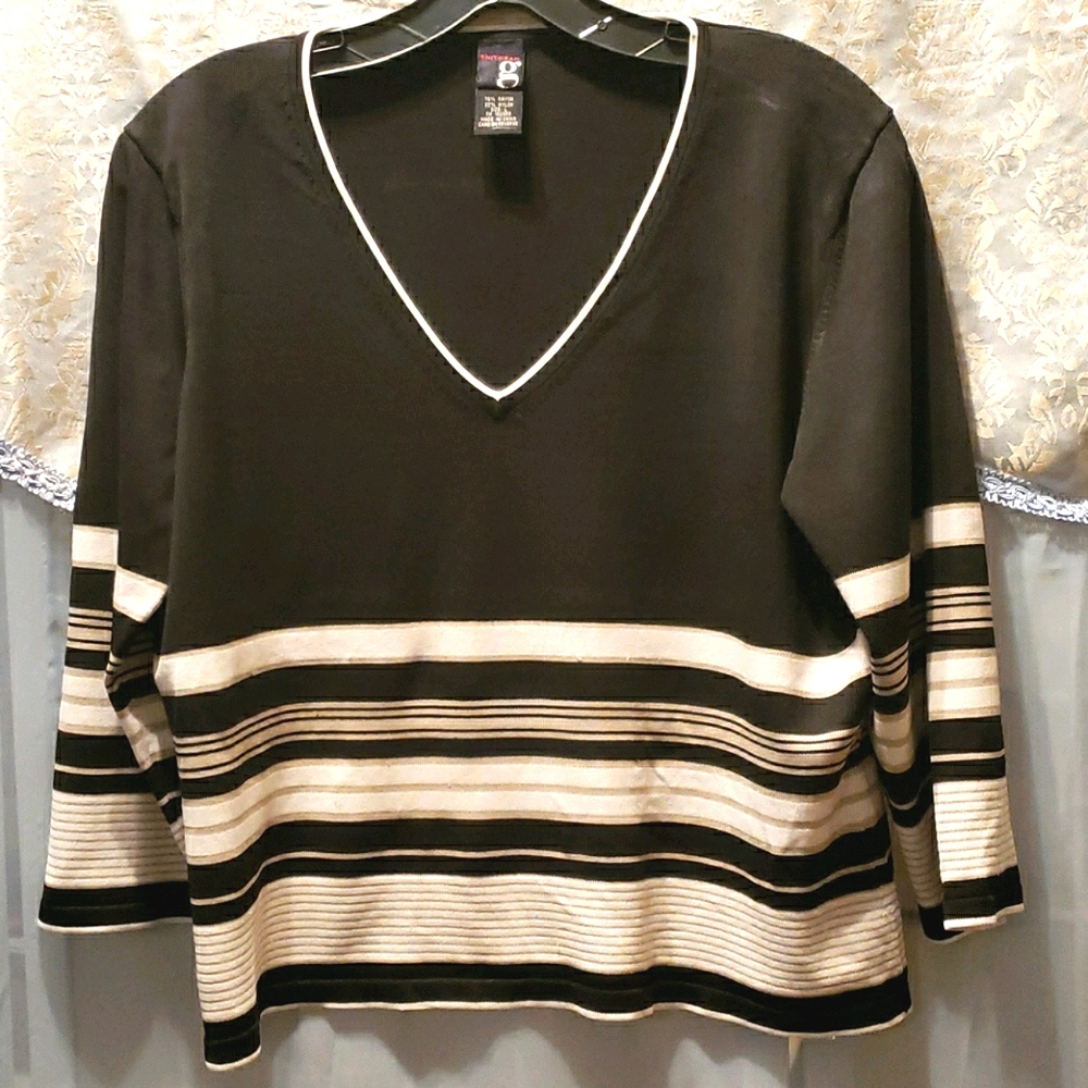 G KNITWEAR RAYON/NYLON V-NECK CROP SWEATER SZ L